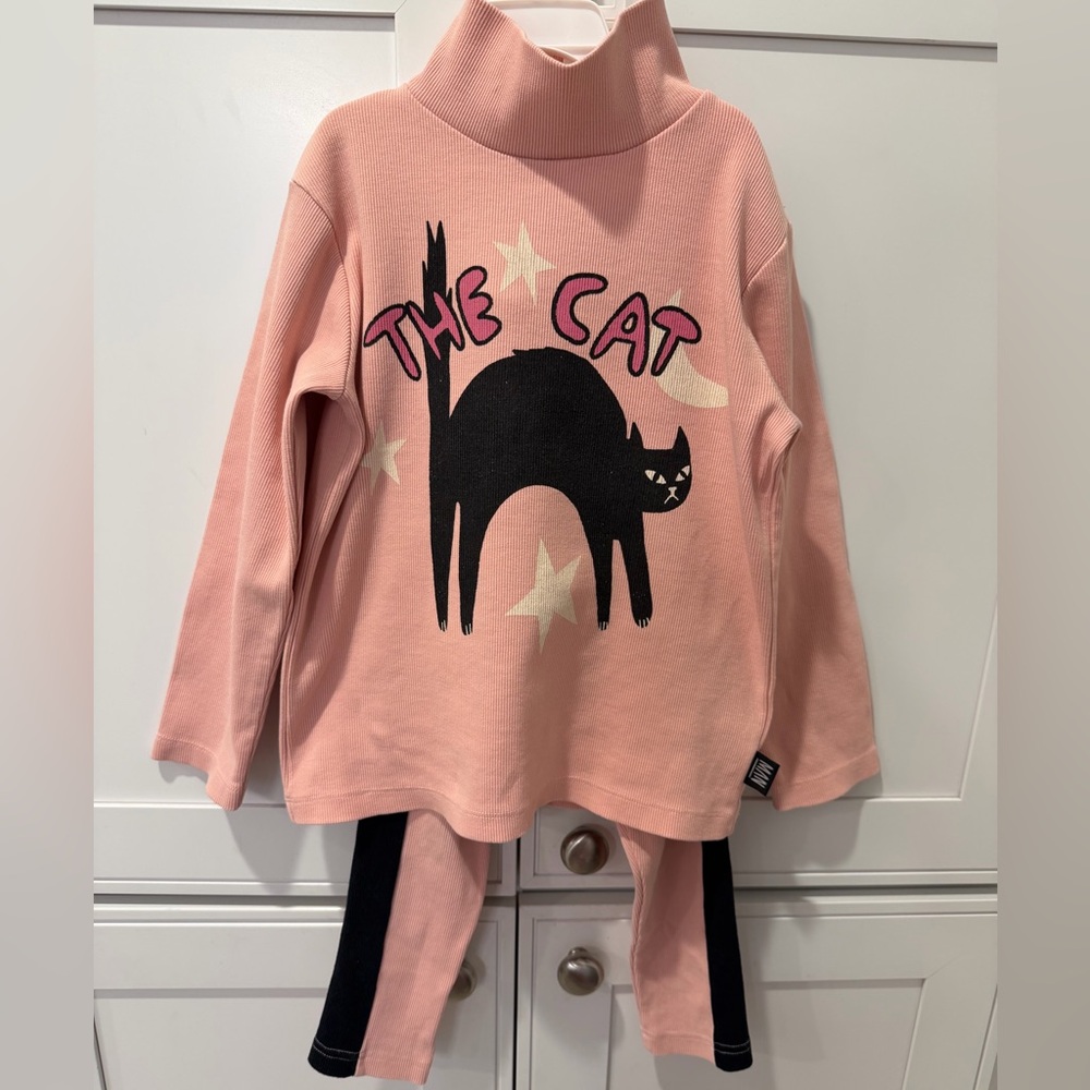 LITTLE MAN HAPPY THE CAT RIBBED TURTLENECK AND MATCHING STRIPED RIBBED LEGGINGS